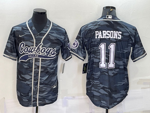Men's Dallas Cowboys #11 Micah Parsons Gray Camo With Patch Cool Base Stitched Baseball Jersey